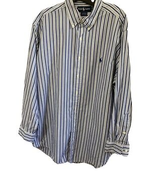 Ralph Lauren Blue & White Vertical Stripe Button-Down Shirt